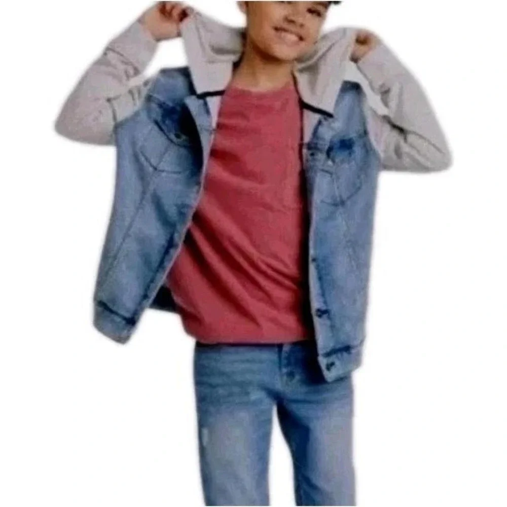 Kids Denim Jacket Hooded Youth 8 Blue Jean Jacket School Casual Streetwear